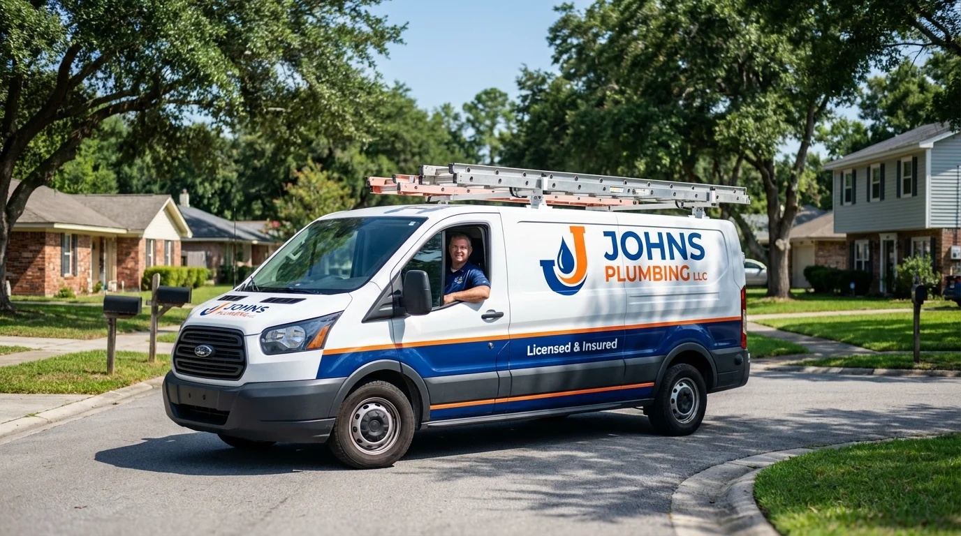 Johns Plumbing LLC service van in North Haven, CT