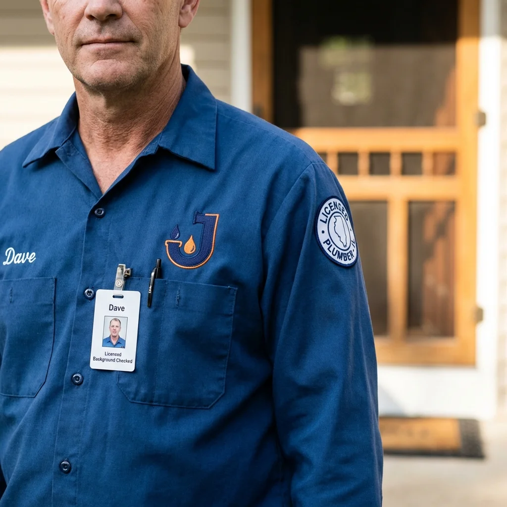 Licensed plumber showing ID badge in North Haven, CT