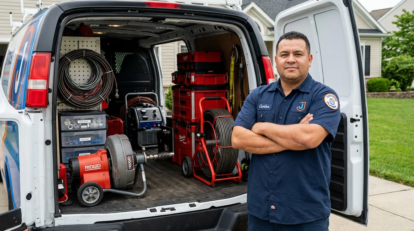 Professional drain cleaning equipment and Johns Plumbing LLC plumber in North Haven