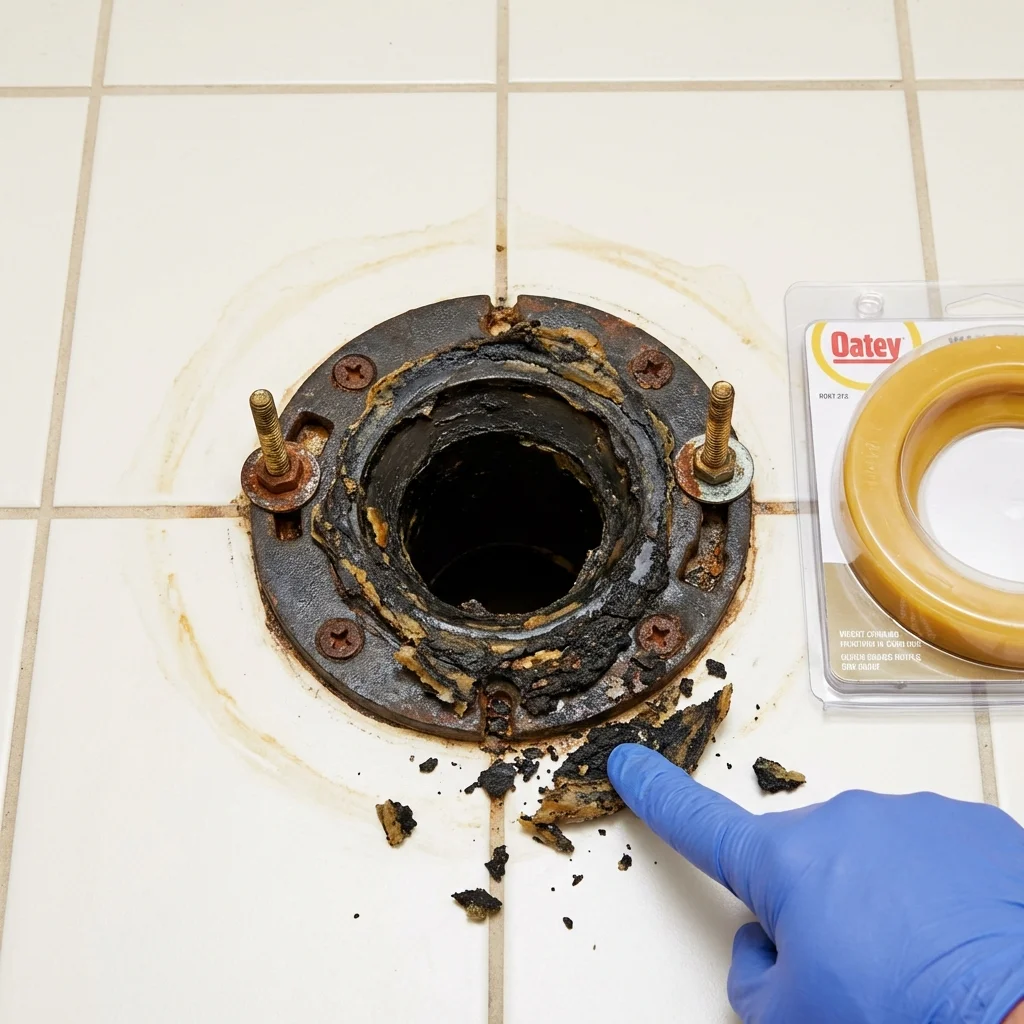 Failed wax ring showing water seepage at the base of a toilet in a North Haven, CT home